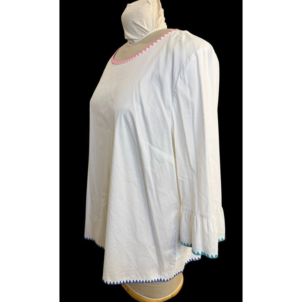 Talbots Womens White Colorful Embroidered Trim Flounce Sleeveless Top XL Spring - Picture 3 of 13
